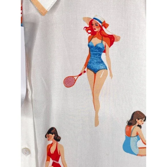 Jane & Delancey Shirt Womens XL Novelty Retro Beach Girls Bathing Suits NWT - Picture 6 of 15